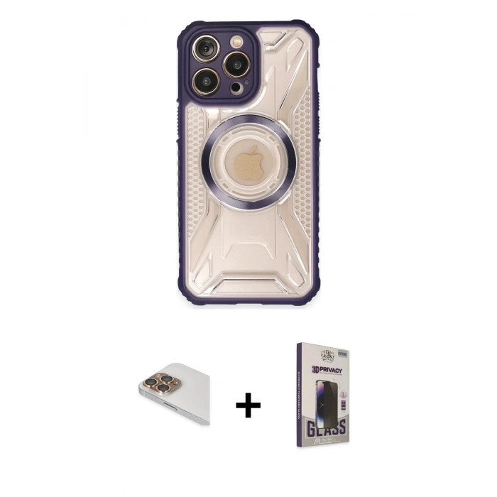 MARSİLYAN™- iPhone 13 Pro Max Kılıf Kutup Modern - Siyah Bilvis Hayalet Cam Ekran Koruyucu + Pers Alüminyum Kamera Lens - GD