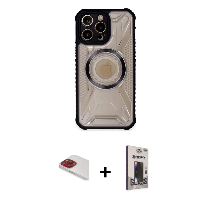 MARSİLYAN™- iPhone 13 Pro Max Kılıf Kutup Modern - Siyah Bilvis Hayalet Cam Ekran Koruyucu + Pers Alüminyum Kamera Lens - KI