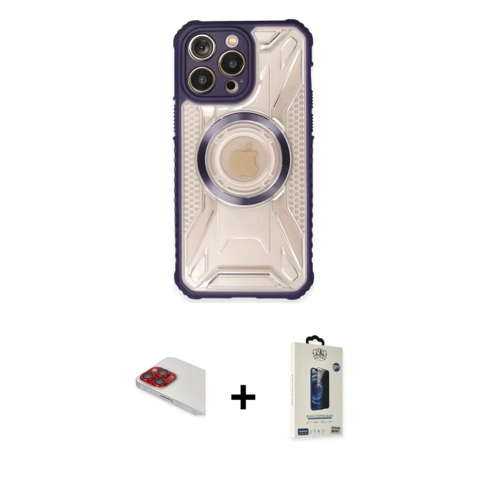 MARSİLYAN™- iPhone 13 Pro Max Kılıf Kutup Modern - Siyah Bilvis Hayalet Cam Ekran Koruyucu + Pers Alüminyum Kamera Lens - KI