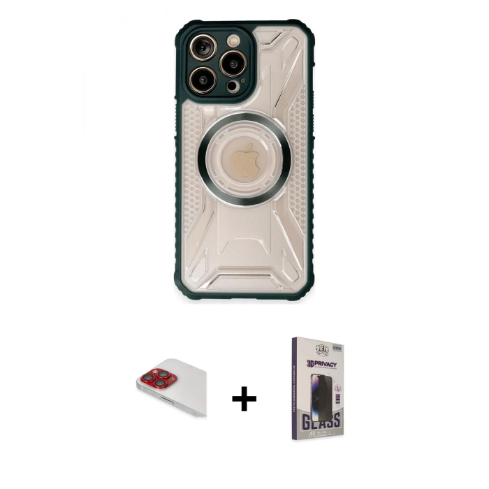MARSİLYAN™- iPhone 13 Pro Max Kılıf Kutup Modern - Siyah Bilvis Hayalet Cam Ekran Koruyucu + Pers Alüminyum Kamera Lens - KI