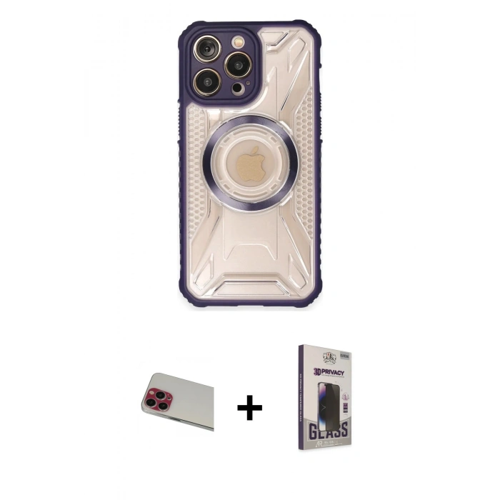 MARSİLYAN™- iPhone 13 Pro Max Kılıf Kutup Modern - Siyah Bilvis Hayalet Cam Ekran Koruyucu + Rainbow Kamera Lens Koruma Cam - KI