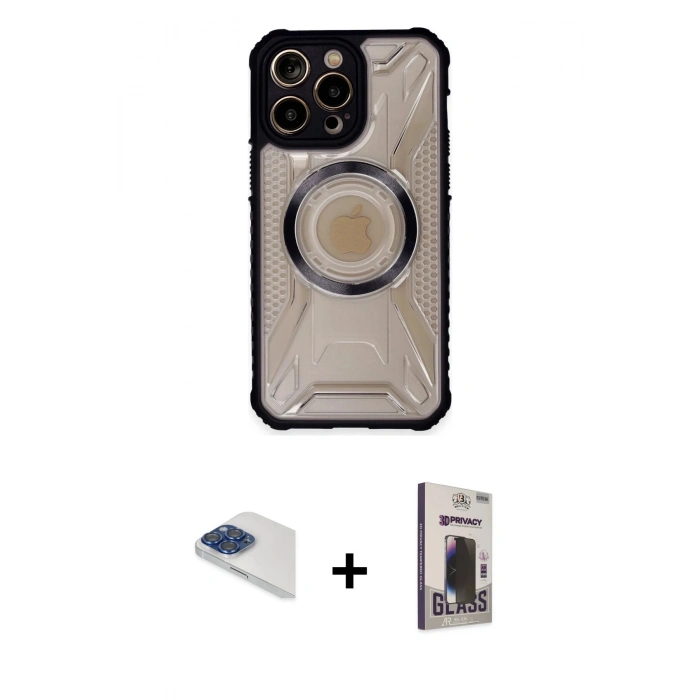 MARSİLYAN™- iPhone 13 Pro Max Kılıf Kutup Modern - Siyah Bilvis Hayalet Cam Ekran Koruyucu + Pers Alüminyum Kamera Lens - LT