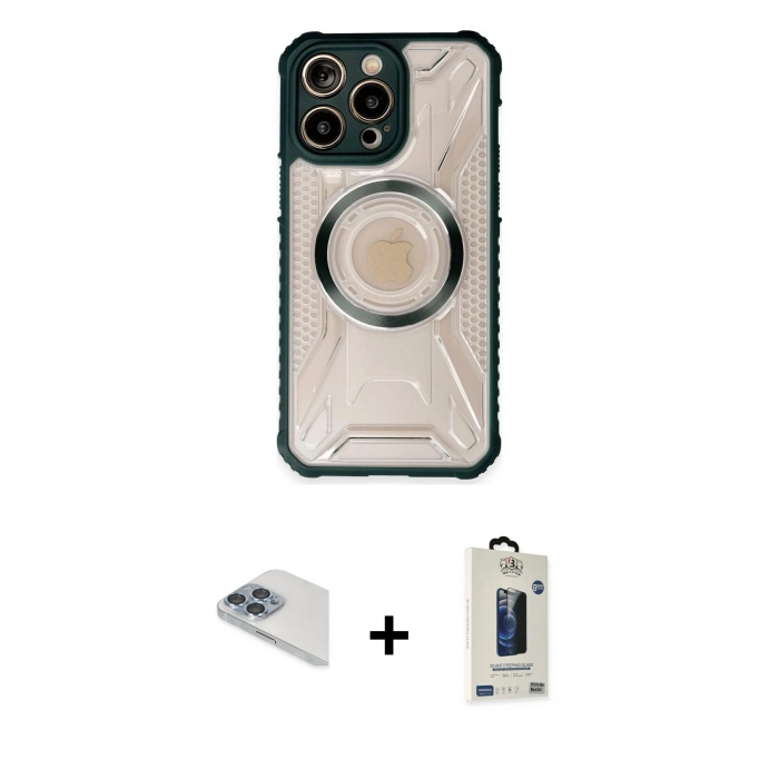 MARSİLYAN™- iPhone 13 Pro Max Kılıf Kutup Modern - Siyah Bilvis Hayalet Cam Ekran Koruyucu + Pers Alüminyum Kamera Lens - SABE