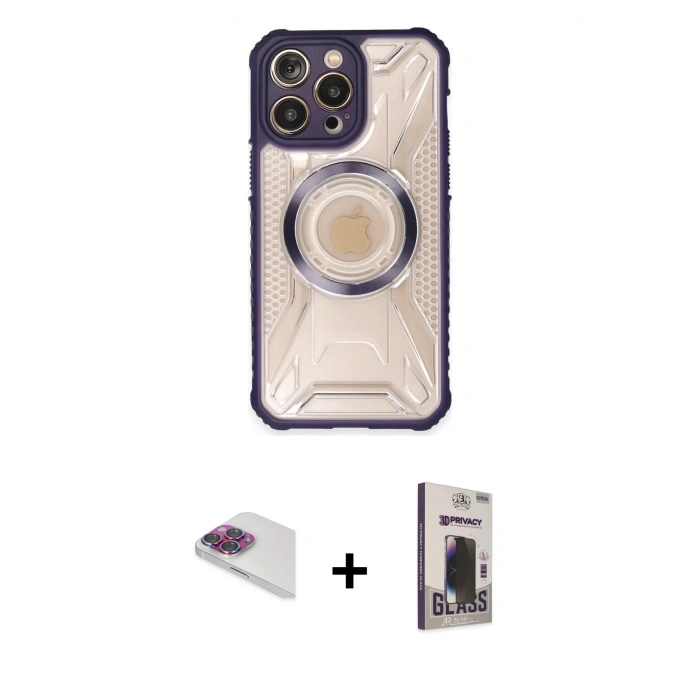 MARSİLYAN™- iPhone 13 Pro Max Kılıf Kutup Modern - Siyah Bilvis Hayalet Cam Ekran Koruyucu + Pers Alüminyum Kamera Lens - GI