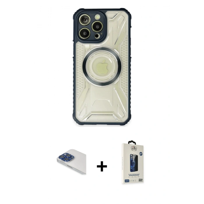 MARSİLYAN™- iPhone 13 Pro Max Kılıf Kutup Modern - Siyah Bilvis Hayalet Cam Ekran Koruyucu + Pers Alüminyum Kamera Lens - LT