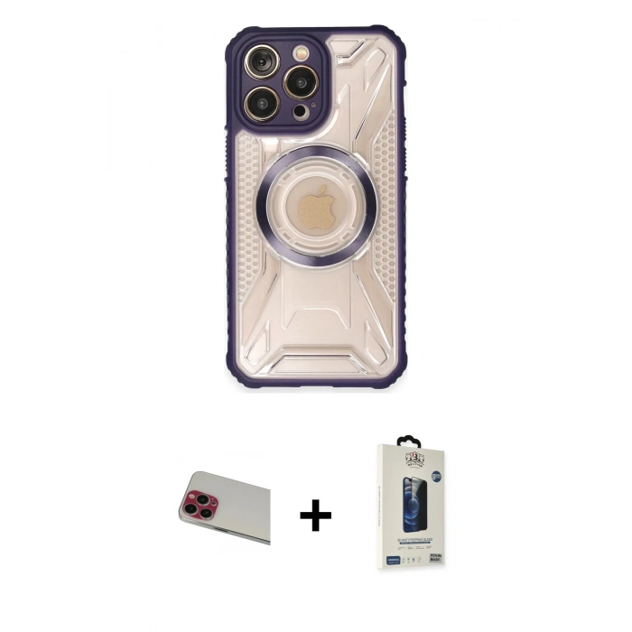 MARSİLYAN™- iPhone 13 Pro Max Kılıf Kutup Modern - Siyah Bilvis Hayalet Cam Ekran Koruyucu + Rainbow Kamera Lens Koruma Cam - KI