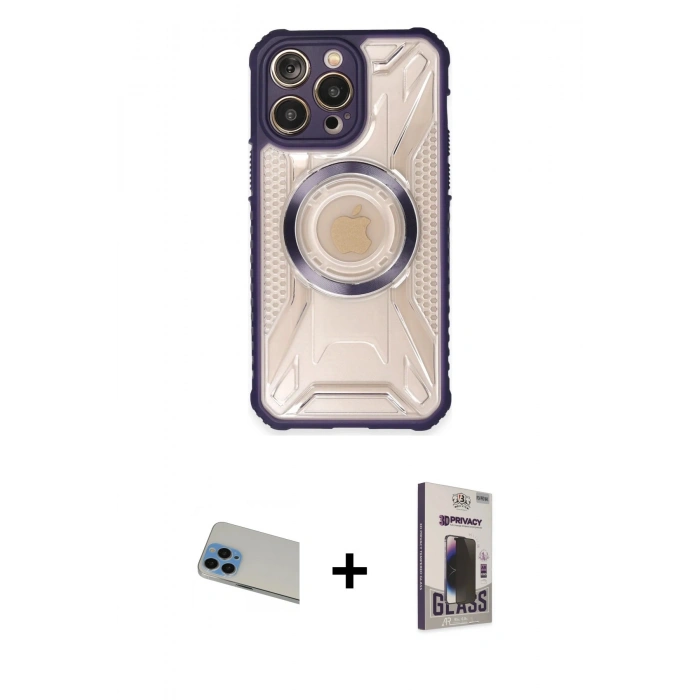 MARSİLYAN™- iPhone 13 Pro Max Kılıf Kutup Modern - Siyah Bilvis Hayalet Cam Ekran Koruyucu + Rainbow Kamera Lens Koruma Cam - MI