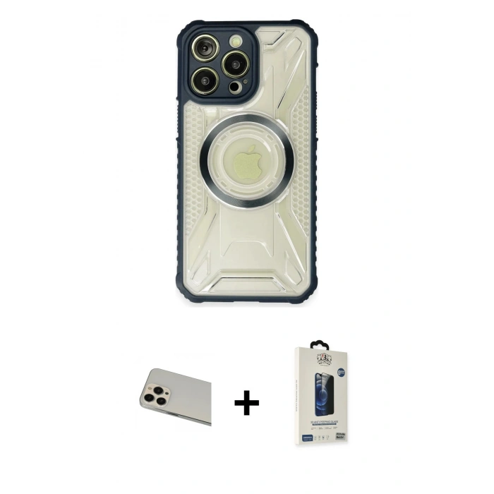 MARSİLYAN™- iPhone 13 Pro Max Kılıf Kutup Modern - Siyah Bilvis Hayalet Cam Ekran Koruyucu + Rainbow Kamera Lens Koruma Cam - REGD
