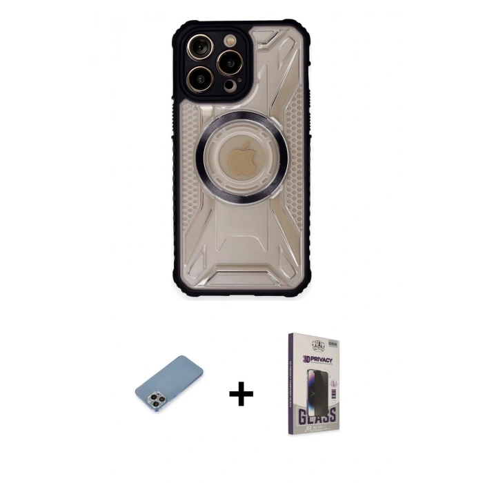 MARSİLYAN™- iPhone 13 Pro Max Kılıf Kutup Modern - Siyah Bilvis Hayalet Cam Ekran Koruyucu + Shine Kamera Lens Koruma Cam - GI