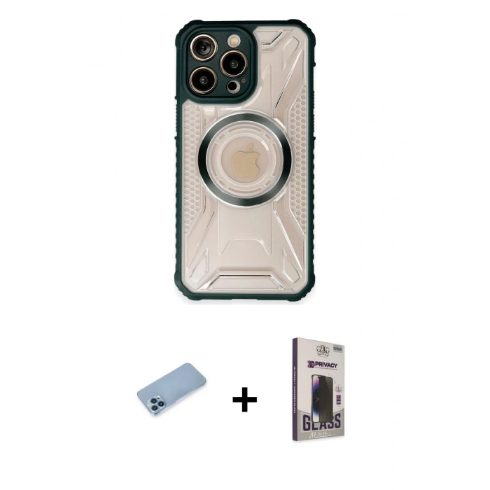 MARSİLYAN™- iPhone 13 Pro Max Kılıf Kutup Modern - Siyah Bilvis Hayalet Cam Ekran Koruyucu + Shine Kamera Lens Koruma Cam - MI