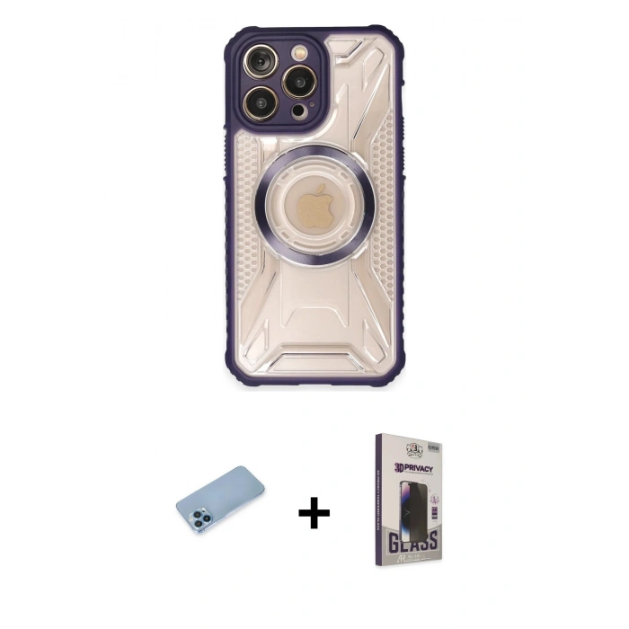 MARSİLYAN™- iPhone 13 Pro Max Kılıf Kutup Modern - Siyah Bilvis Hayalet Cam Ekran Koruyucu + Shine Kamera Lens Koruma Cam - MI