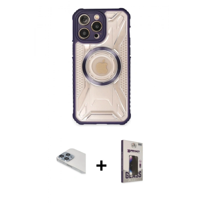 MARSİLYAN™- iPhone 13 Pro Max Kılıf Kutup Modern - Siyah Bilvis Hayalet Cam Ekran Koruyucu + Pers Alüminyum Kamera Lens - SABE