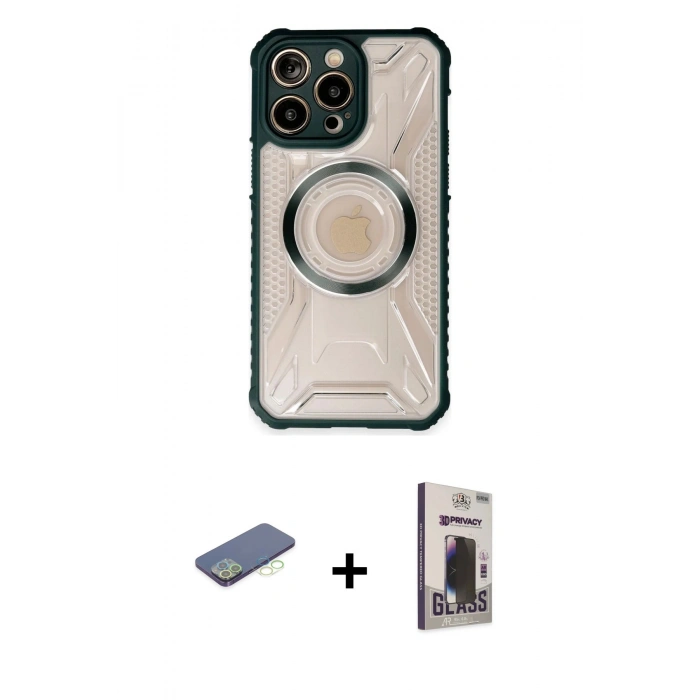 MARSİLYAN™- iPhone 13 Pro Max Kılıf Kutup Modern - Siyah Bilvis Hayalet Cam Ekran Koruyucu + Renkli Kamera Lens Koruma Cam - YL