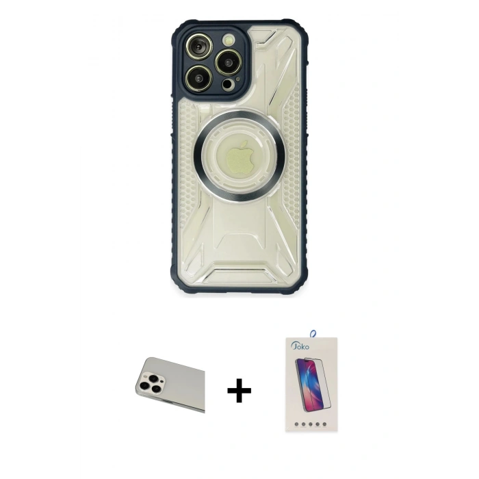 MARSİLYAN™- iPhone 13 Pro Max Kılıf Kutup Modern - Siyah Joko 5D Cam + Rainbow Kamera Lens Koruma Cam - BZ