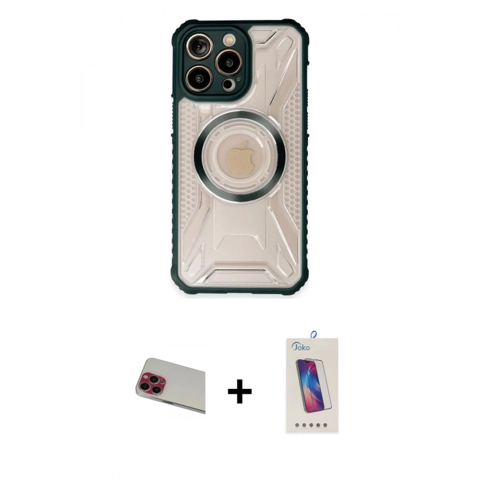 MARSİLYAN™- iPhone 13 Pro Max Kılıf Kutup Modern - Siyah Joko 5D Cam + Rainbow Kamera Lens Koruma Cam - KI