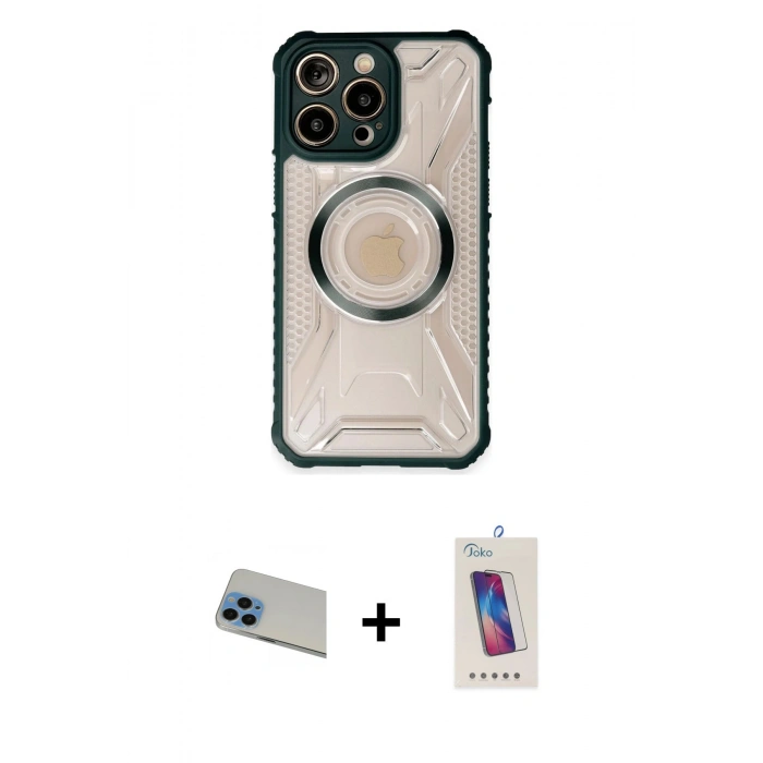 MARSİLYAN™- iPhone 13 Pro Max Kılıf Kutup Modern - Siyah Joko 5D Cam + Rainbow Kamera Lens Koruma Cam - MI