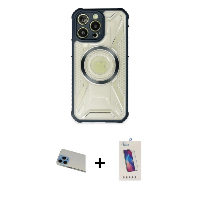 MARSİLYAN™- iPhone 13 Pro Max Kılıf Kutup Modern - Siyah Joko 5D Cam + Rainbow Kamera Lens Koruma Cam - MI