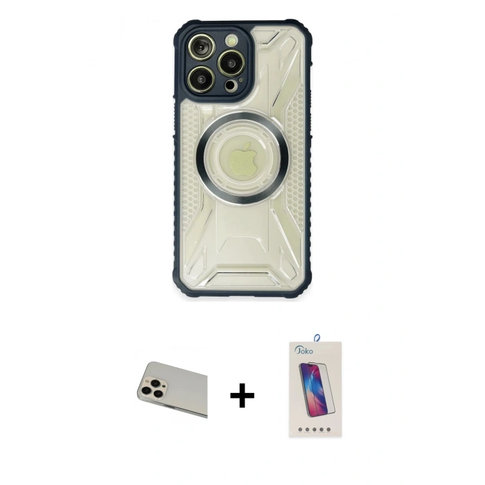 MARSİLYAN™- iPhone 13 Pro Max Kılıf Kutup Modern - Siyah Joko 5D Cam + Rainbow Kamera Lens Koruma Cam - REGD