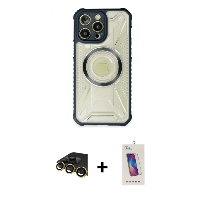 MARSİLYAN™- iPhone 13 Pro Max Kılıf Kutup Modern - Siyah Joko 5D Cam + Raze Metal Kamera Lens - GD