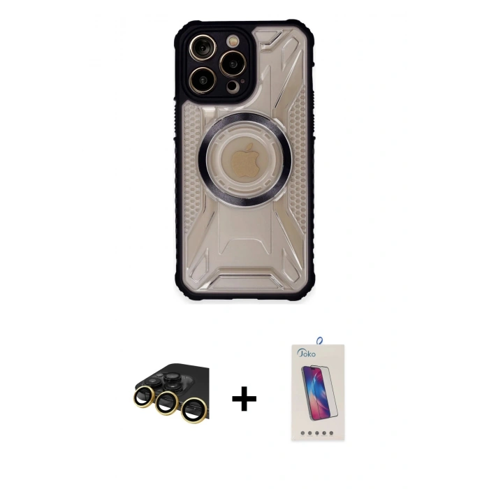 MARSİLYAN™- iPhone 13 Pro Max Kılıf Kutup Modern - Siyah Joko 5D Cam + Raze Metal Kamera Lens - GD