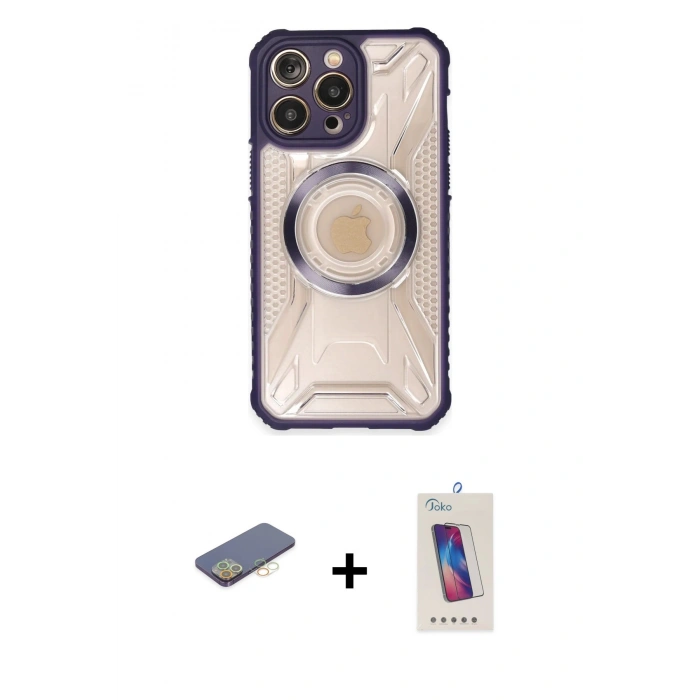 MARSİLYAN™- iPhone 13 Pro Max Kılıf Kutup Modern - Siyah Joko 5D Cam + Renkli Kamera Lens Koruma Cam - SI