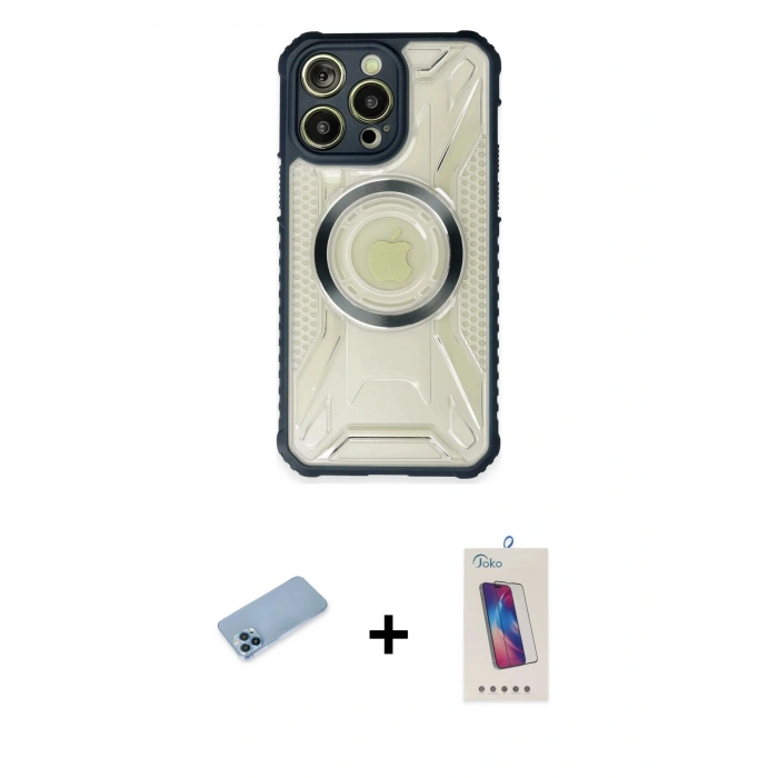 MARSİLYAN™- iPhone 13 Pro Max Kılıf Kutup Modern - Siyah Joko 5D Cam + Shine Kamera Lens Koruma Cam - MI