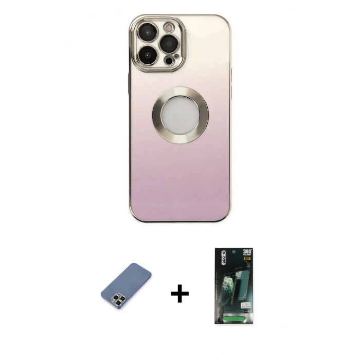 MARSİLYAN™- iPhone 13 Pro Max Kılıf Kutup Yansıma Özel Seri - Şeffaf 360 Full Body Arka Koruyucu + Açık Yeşil Metal Kamera Lens Koruma Cam