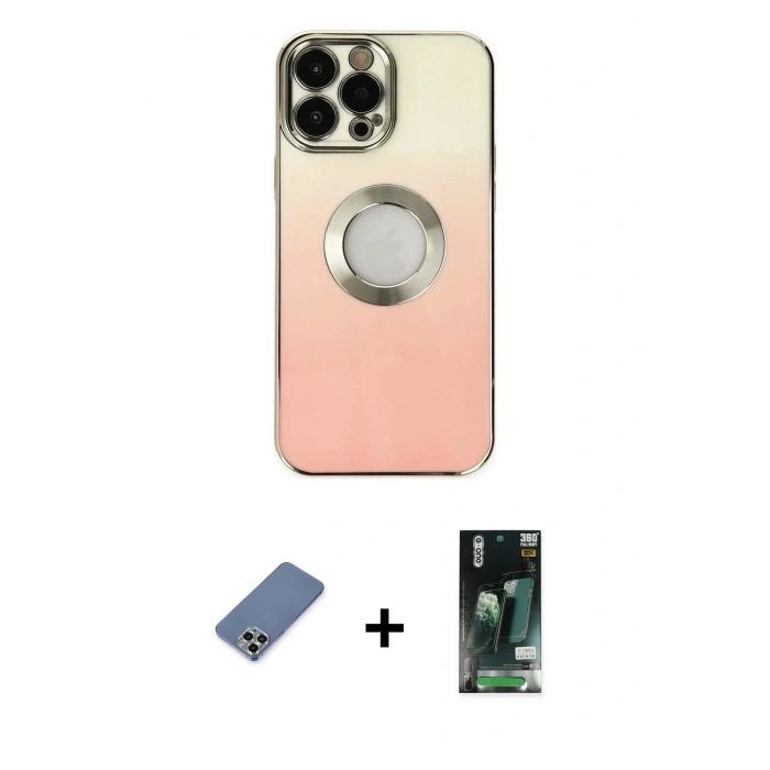 MARSİLYAN™- iPhone 13 Pro Max Kılıf Kutup Yansıma Özel Seri - Şeffaf 360 Full Body Arka Koruyucu + Açık Yeşil Metal Kamera Lens Koruma Cam