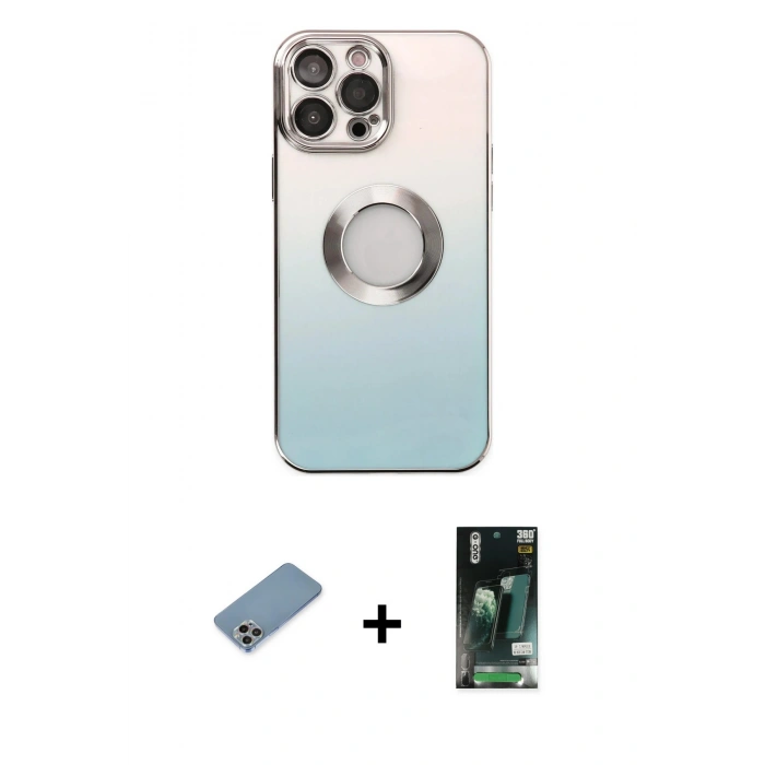 MARSİLYAN™- iPhone 13 Pro Max Kılıf Kutup Yansıma Özel Seri - Şeffaf 360 Full Body Arka Koruyucu + Shine Kamera Lens Koruma Cam - GI