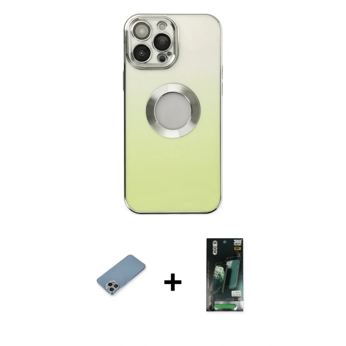 MARSİLYAN™- iPhone 13 Pro Max Kılıf Kutup Yansıma Özel Seri - Şeffaf 360 Full Body Arka Koruyucu + Shine Kamera Lens Koruma Cam - GI
