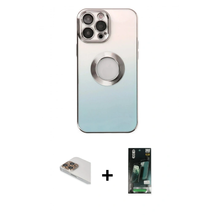 MARSİLYAN™- iPhone 13 Pro Max Kılıf Kutup Yansıma Özel Seri - Şeffaf 360 Full Body Arka Koruyucu + Pers Alüminyum Kamera Lens - GD