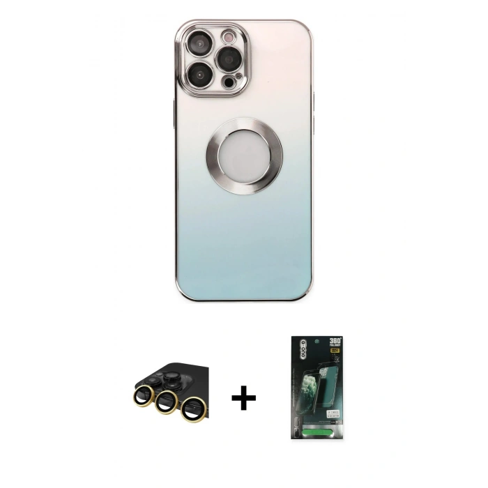 MARSİLYAN™- iPhone 13 Pro Max Kılıf Kutup Yansıma Özel Seri - Şeffaf 360 Full Body Arka Koruyucu + Raze Metal Kamera Lens - GD