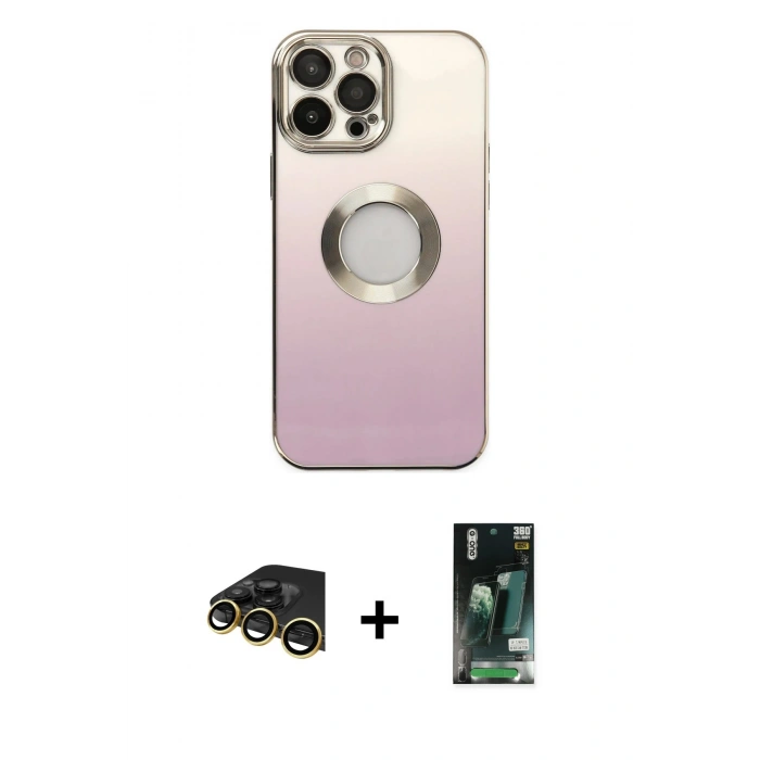 MARSİLYAN™- iPhone 13 Pro Max Kılıf Kutup Yansıma Özel Seri - Şeffaf 360 Full Body Arka Koruyucu + Raze Metal Kamera Lens - GD
