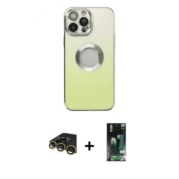 MARSİLYAN™- iPhone 13 Pro Max Kılıf Kutup Yansıma Özel Seri - Şeffaf 360 Full Body Arka Koruyucu + Raze Metal Kamera Lens - GD
