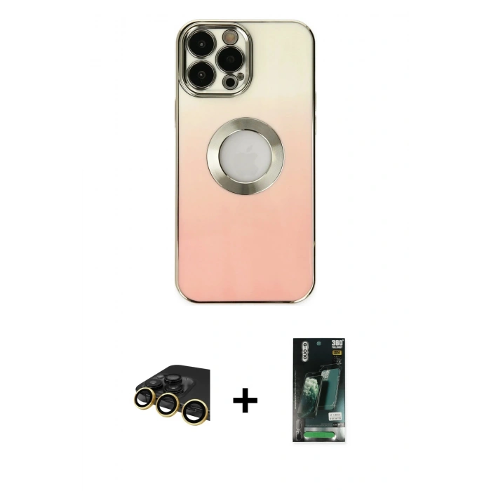 MARSİLYAN™- iPhone 13 Pro Max Kılıf Kutup Yansıma Özel Seri - Şeffaf 360 Full Body Arka Koruyucu + Raze Metal Kamera Lens - GD