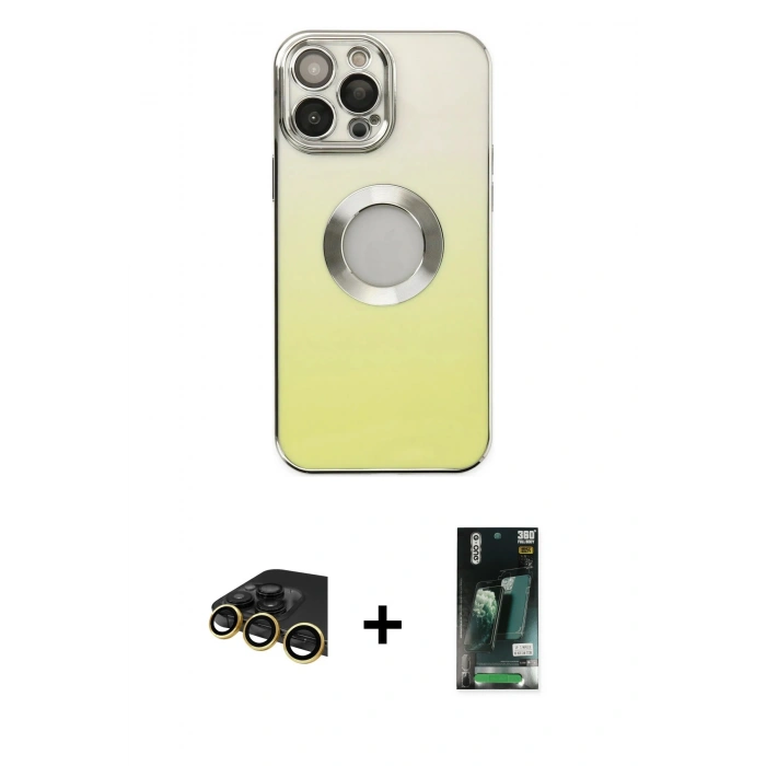 MARSİLYAN™- iPhone 13 Pro Max Kılıf Kutup Yansıma Özel Seri - Şeffaf 360 Full Body Arka Koruyucu + Raze Metal Kamera Lens - GD