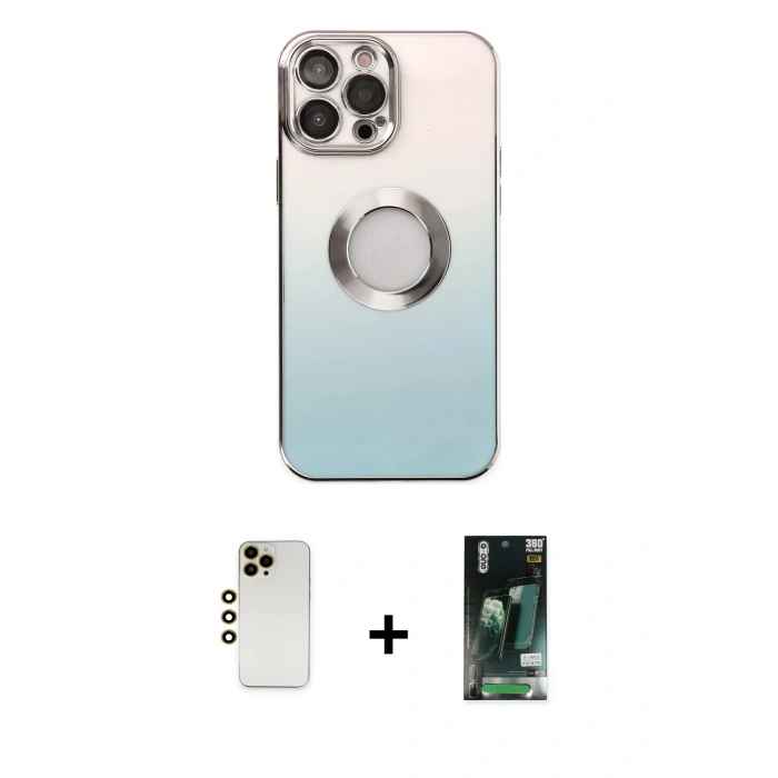 MARSİLYAN™- iPhone 13 Pro Max Kılıf Kutup Yansıma Özel Seri - Şeffaf 360 Full Body Arka Koruyucu + Shine Kamera Lens - GD