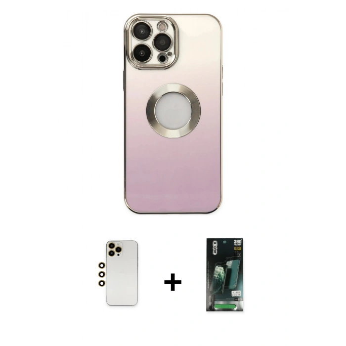MARSİLYAN™- iPhone 13 Pro Max Kılıf Kutup Yansıma Özel Seri - Şeffaf 360 Full Body Arka Koruyucu + Shine Kamera Lens - GD