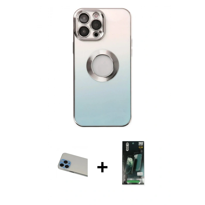 MARSİLYAN™- iPhone 13 Pro Max Kılıf Kutup Yansıma Özel Seri - Şeffaf 360 Full Body Arka Koruyucu + Rainbow Kamera Lens Koruma Cam - MI