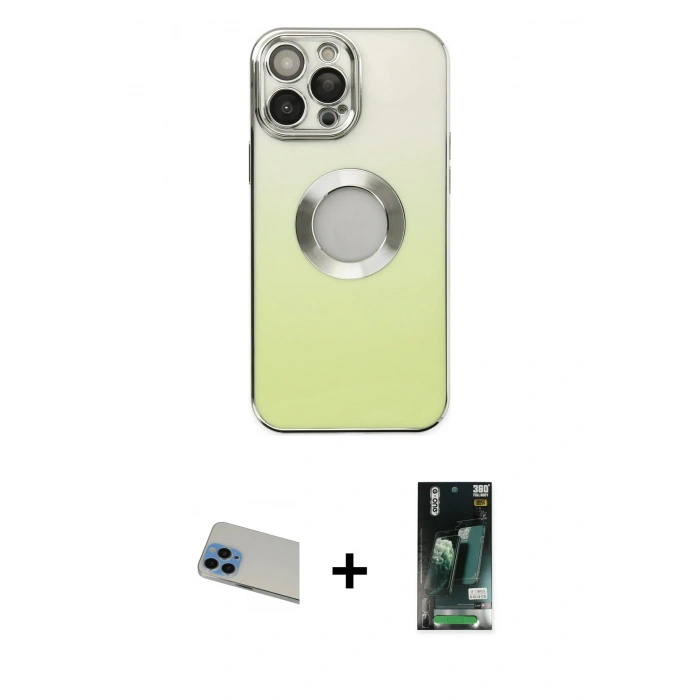 MARSİLYAN™- iPhone 13 Pro Max Kılıf Kutup Yansıma Özel Seri - Şeffaf 360 Full Body Arka Koruyucu + Rainbow Kamera Lens Koruma Cam - MI