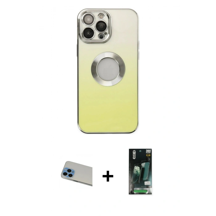 MARSİLYAN™- iPhone 13 Pro Max Kılıf Kutup Yansıma Özel Seri - Şeffaf 360 Full Body Arka Koruyucu + Rainbow Kamera Lens Koruma Cam - MI