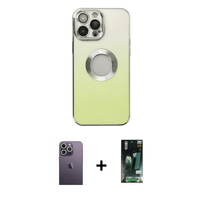 MARSİLYAN™- iPhone 13 Pro Max Kılıf Kutup Yansıma Özel Seri - Şeffaf 360 Full Body Arka Koruyucu + Neon Fosforlu Kamera Lens - BZ