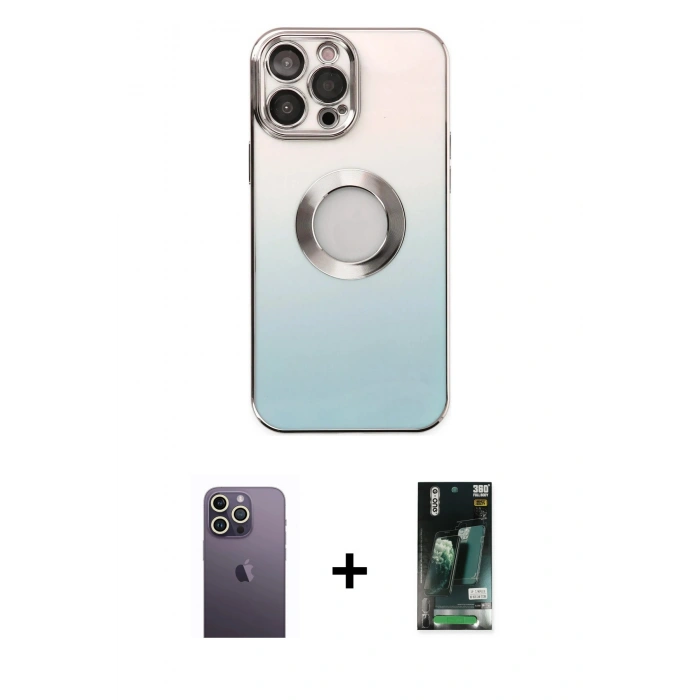 MARSİLYAN™- iPhone 13 Pro Max Kılıf Kutup Yansıma Özel Seri - Şeffaf 360 Full Body Arka Koruyucu + Neon Fosforlu Kamera Lens - BZ