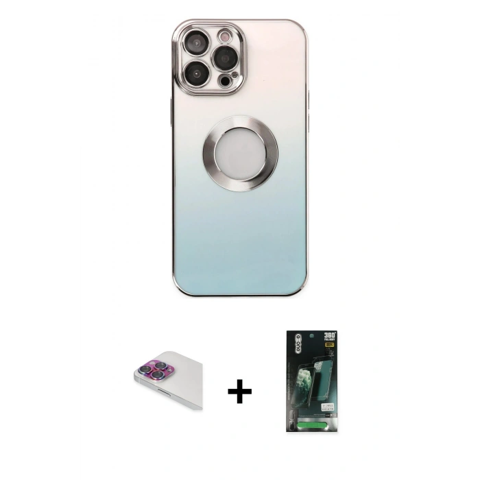 MARSİLYAN™- iPhone 13 Pro Max Kılıf Kutup Yansıma Özel Seri - Şeffaf 360 Full Body Arka Koruyucu + Pers Alüminyum Kamera Lens - GI