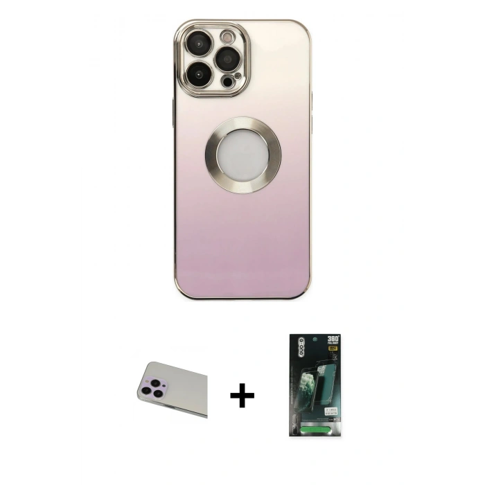 MARSİLYAN™- iPhone 13 Pro Max Kılıf Kutup Yansıma Özel Seri - Şeffaf 360 Full Body Arka Koruyucu + Rainbow Kamera Lens Koruma Cam - MR