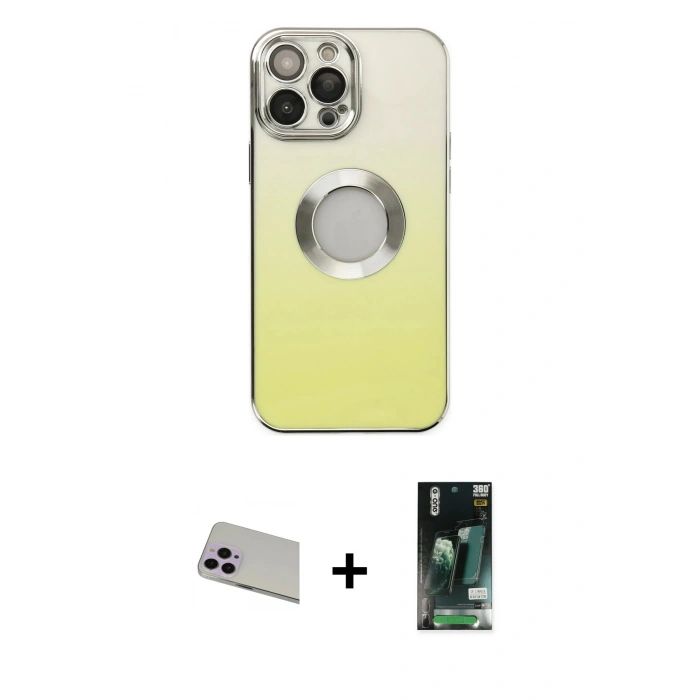 MARSİLYAN™- iPhone 13 Pro Max Kılıf Kutup Yansıma Özel Seri - Şeffaf 360 Full Body Arka Koruyucu + Rainbow Kamera Lens Koruma Cam - MR