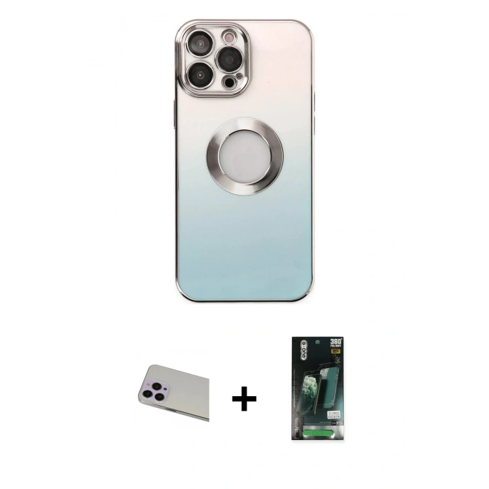 MARSİLYAN™- iPhone 13 Pro Max Kılıf Kutup Yansıma Özel Seri - Şeffaf 360 Full Body Arka Koruyucu + Rainbow Kamera Lens Koruma Cam - MR