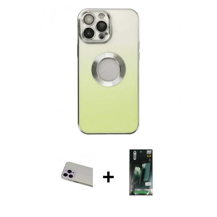 MARSİLYAN™- iPhone 13 Pro Max Kılıf Kutup Yansıma Özel Seri - Şeffaf 360 Full Body Arka Koruyucu + Rainbow Kamera Lens Koruma Cam - MR