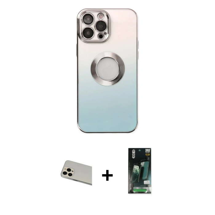 MARSİLYAN™- iPhone 13 Pro Max Kılıf Kutup Yansıma Özel Seri - Şeffaf 360 Full Body Arka Koruyucu + Rose Gold Rainbow Kamera Lens Koruma Cam