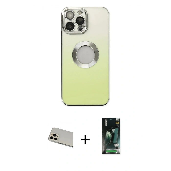 MARSİLYAN™- iPhone 13 Pro Max Kılıf Kutup Yansıma Özel Seri - Şeffaf 360 Full Body Arka Koruyucu + Rose Gold Rainbow Kamera Lens Koruma Cam